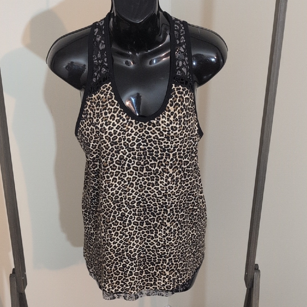 Marc Cain | Leopard Print Lace Trim Athletic Tank Top